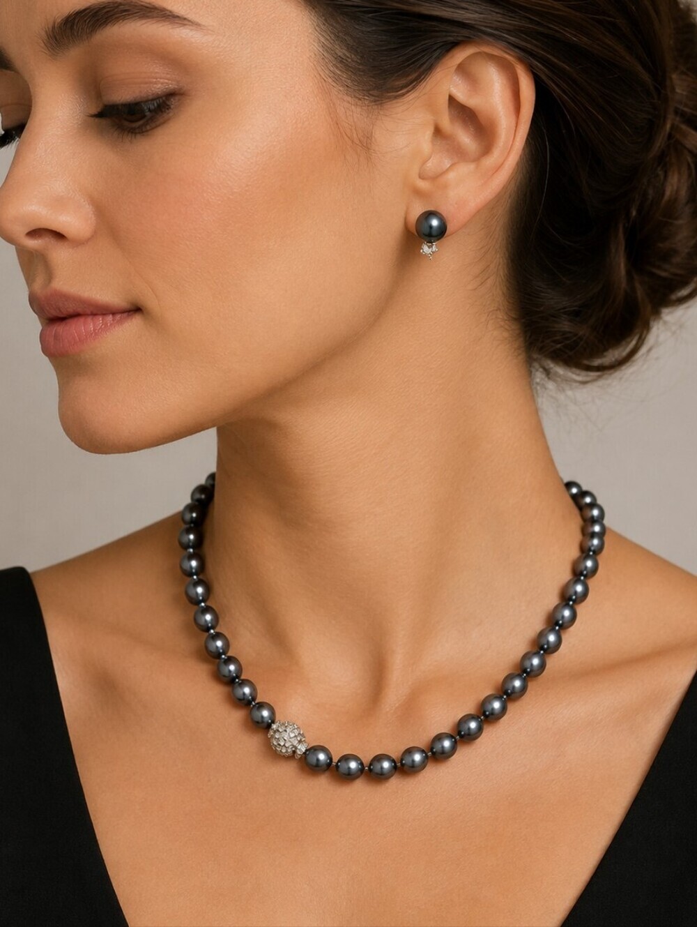 NOLAN MILLER Formal Gray Knot Glass Pearl Beaded Necklace & Earrings Set